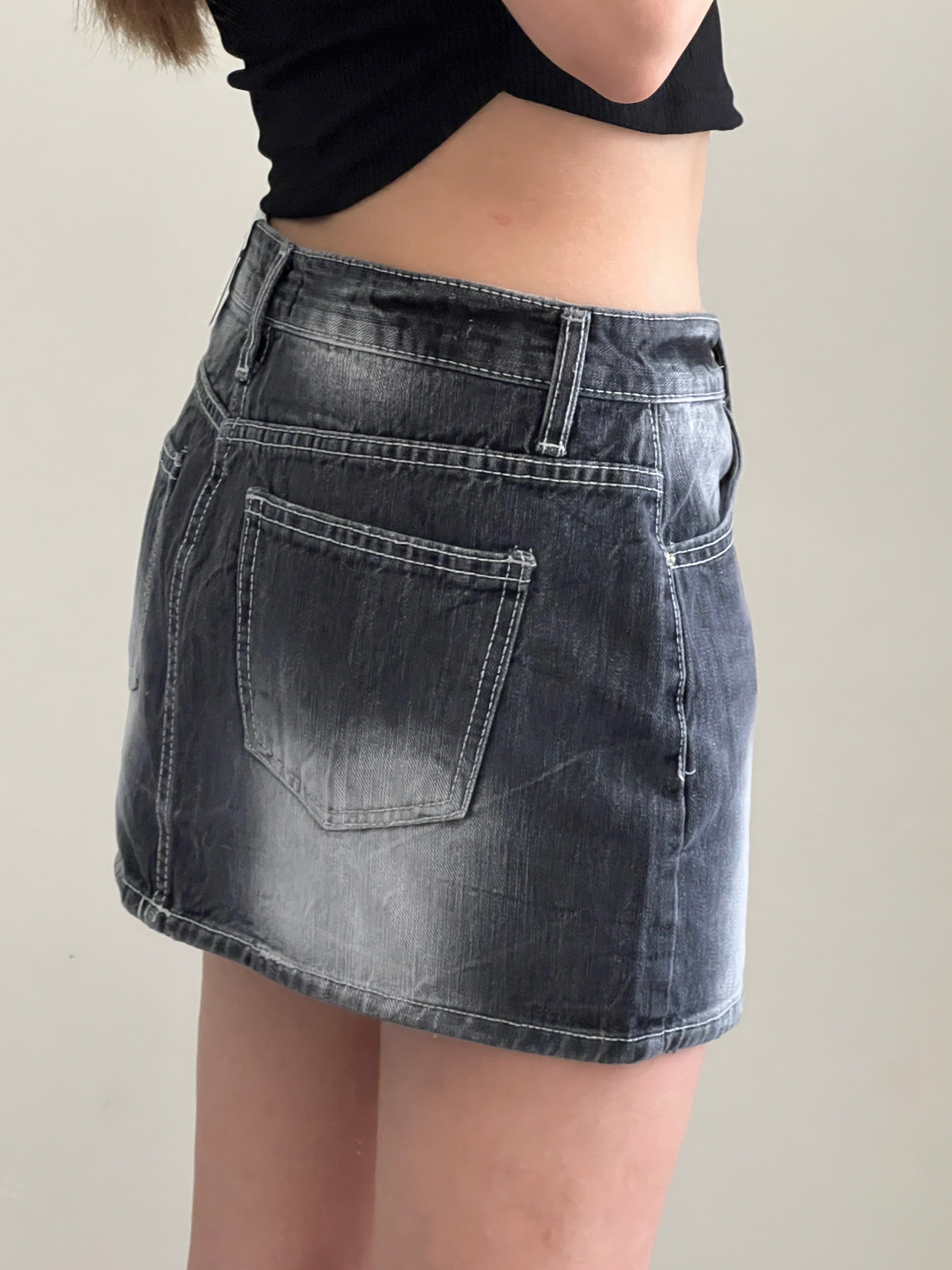 Vintage Wash Mini Denim Skirt